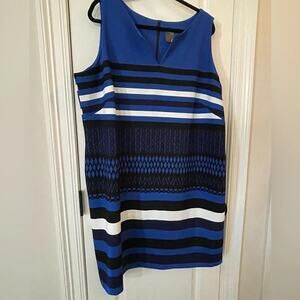 Taylor Blue and Black Striped Shift Career Dress - EUC 22W